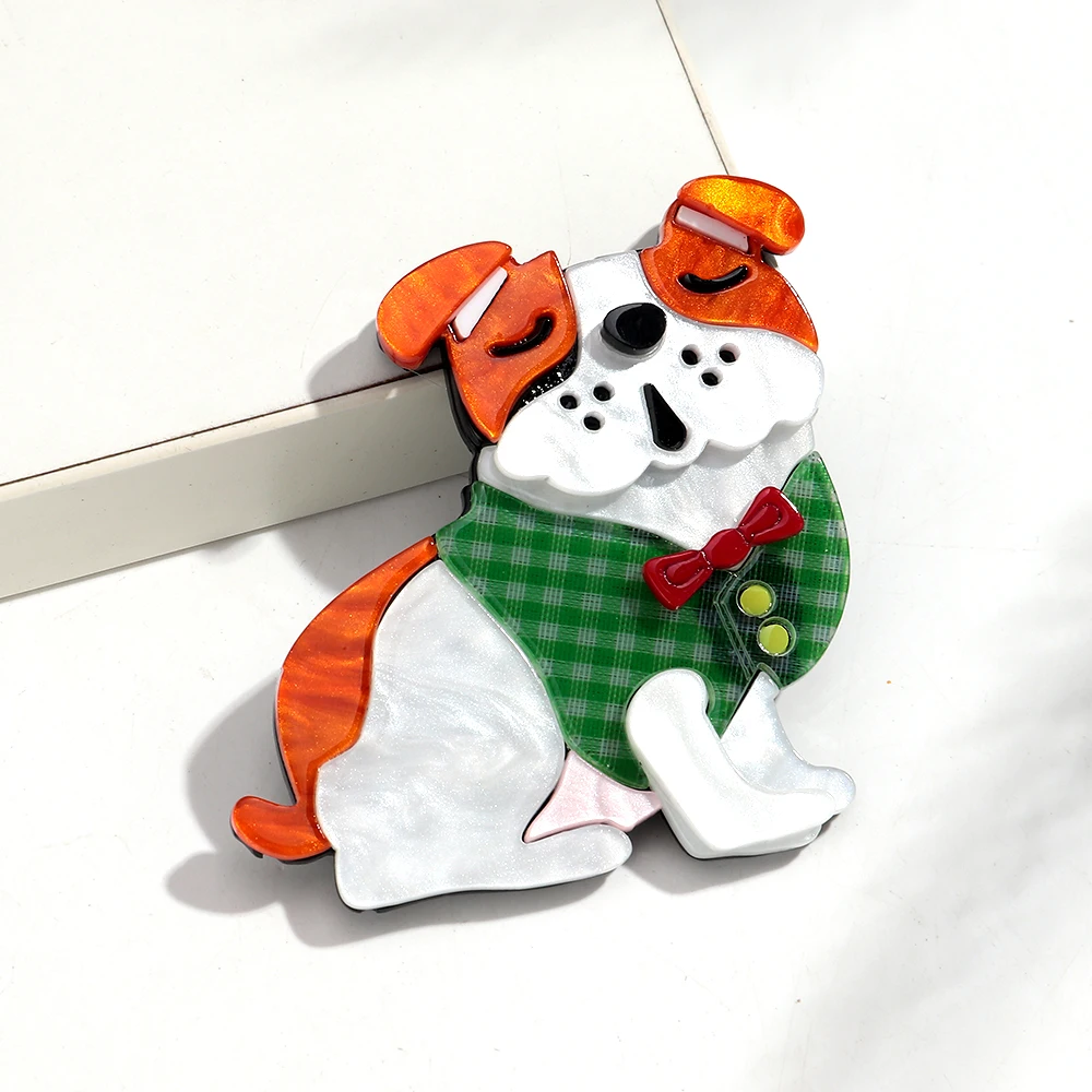 Mode Neue Acryl Schöne Tiere Hund Mit Fliege Große Broschen Niedlichen Cartoon Pet Abzeichen Pins für Frauen Unisex Schmuck 2026 Geschenke – Detail 10