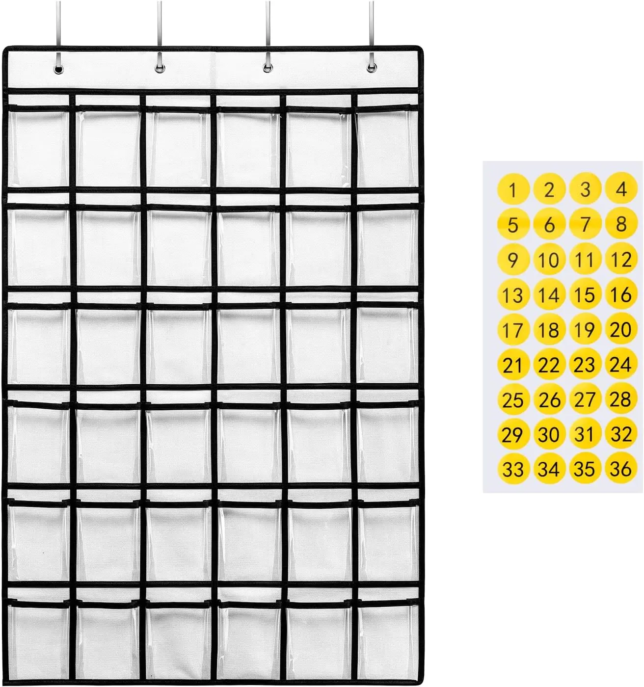 Tabla de bolsillo para aula con 36 bolsillos transparentes para teléfonos móviles, organizador colgante para soporte de calculadora