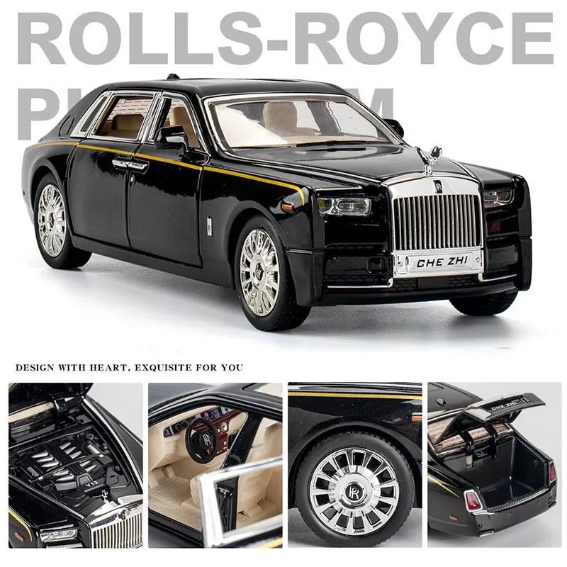 1:24 Alloy DieCast Rolls-Royce Phantom Model Toy Car Simulation Sound Light Pull Back Collection Toys Vehicle For Children Gifts