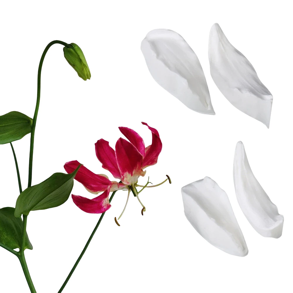 4PCS Gloriosa Lily Petal Flower Veiners Silicone Form for Baking Cake Decorating Tool Fondant Sugar Handmade Moldes Repostería