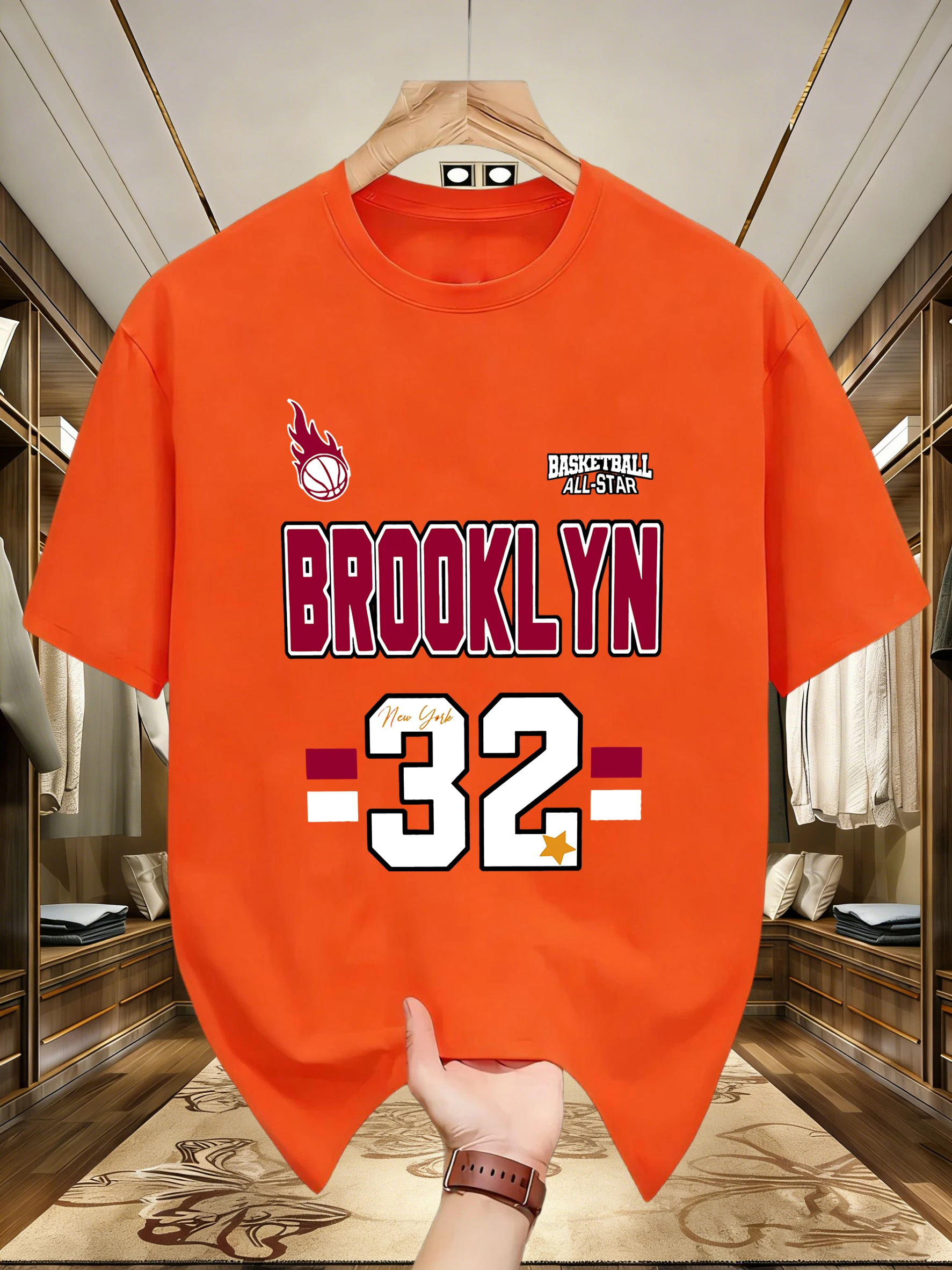 Brooklyn Basketball Nummer 32 Prints T-Shirt Herren All-Match-Baumwoll-T-Shirt Sport Soft Streetwear Bequem locker sitzend mit kurzen Ärmeln