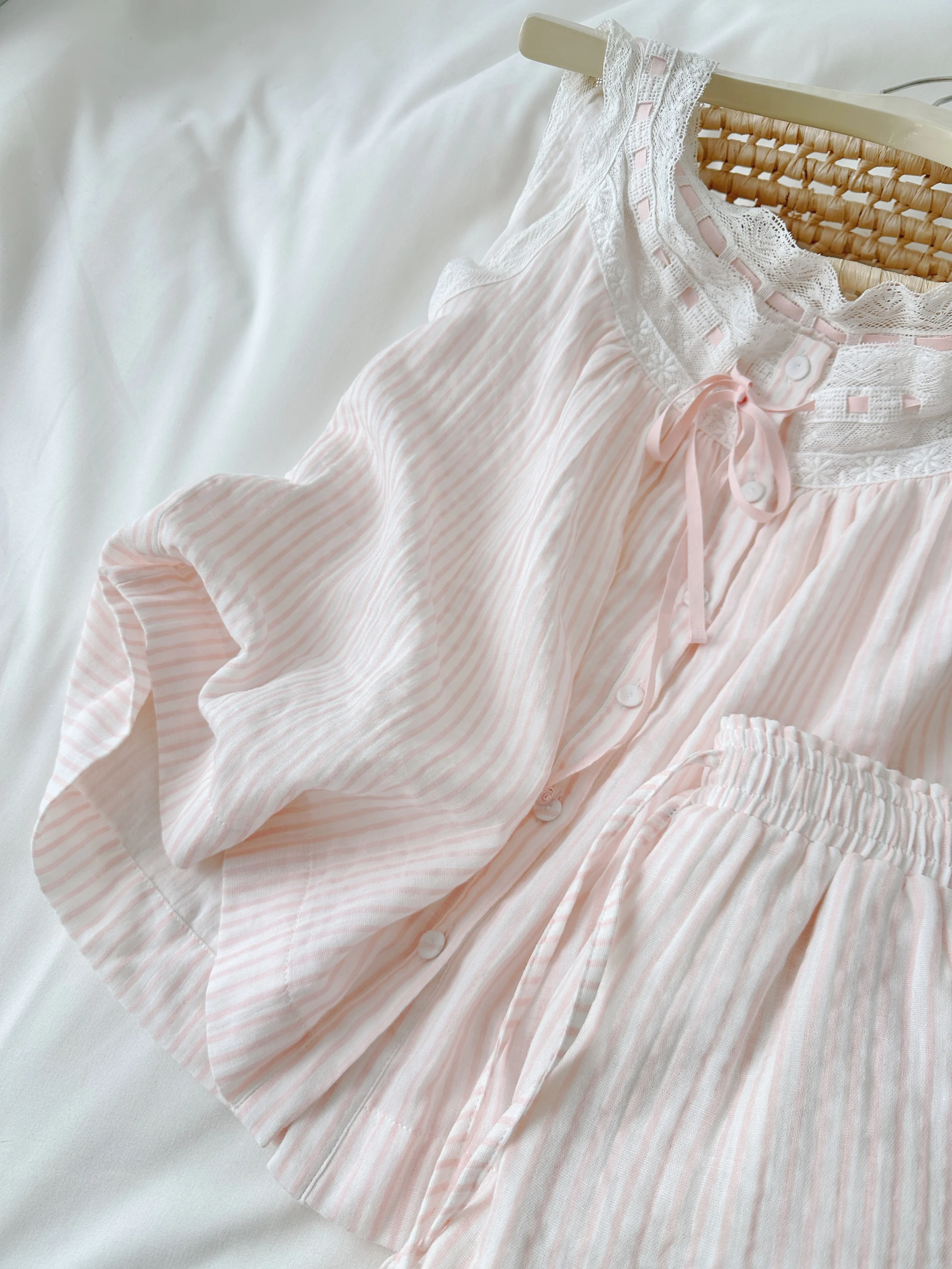 Japanese Original Ins Pink Girl Cotton Suspender Pajamas Sweet Girl Cute Casual Skin-friendly Breathable Loungewear Set 2025 New