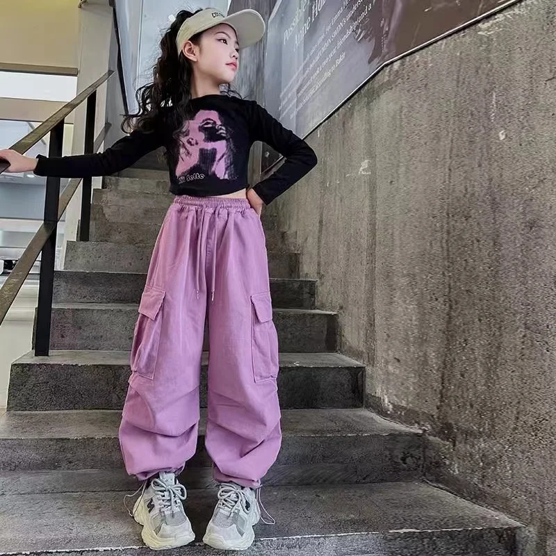 

Girls Set Children 2024 New Spring and Summer Girls Trousers Simple Casua Style All-match Korean Simple Children Pants Kids