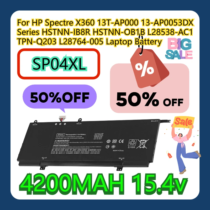 

For HP Spectre X360 13T-AP000 13-AP0053DX Series HSTNN-IB8R HSTNN-OB1B L28538-AC1 TPN-Q203 SP04XL L28764-005 Laptop Battery