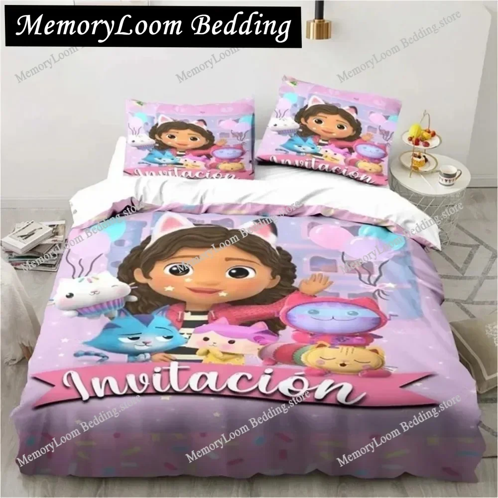 Gabby's Dollhouse Bedding Set Cartoon Pillowcases Quilt Cover For Girl Kids Gift Sing Twin Full Queen Cute Kawaii 3D Duvet Cover