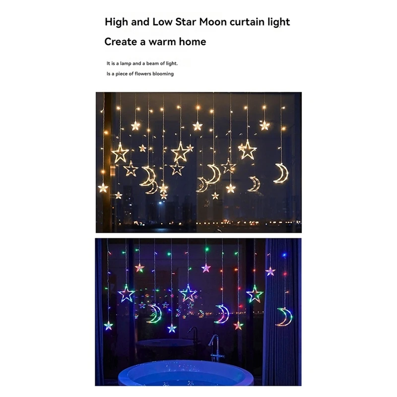 คริสต์มาส Moon Star Window Fairy String ไฟ USB แบตเตอรี่ขับเคลื่อน String Light สําหรับในร่มหน้าต่างห้องนอนเด็ก