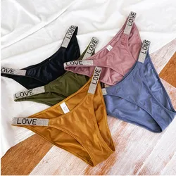 Women Letter Print Underpants Rhinestone Belt Low Waist Seamless Comfortable Underpants Ladies Fashion Comfortable Sexy Briefs