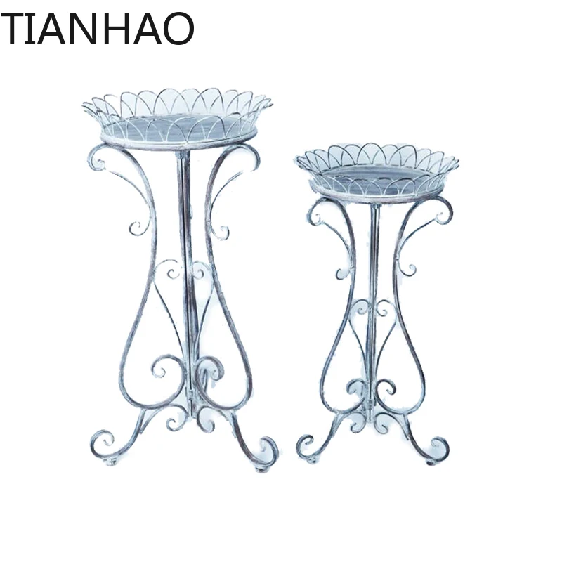 Old retro wrought iron terrace green plant flower stand floor-to-ceiling garden outdoor flower pot bracket courtyard bracket dec