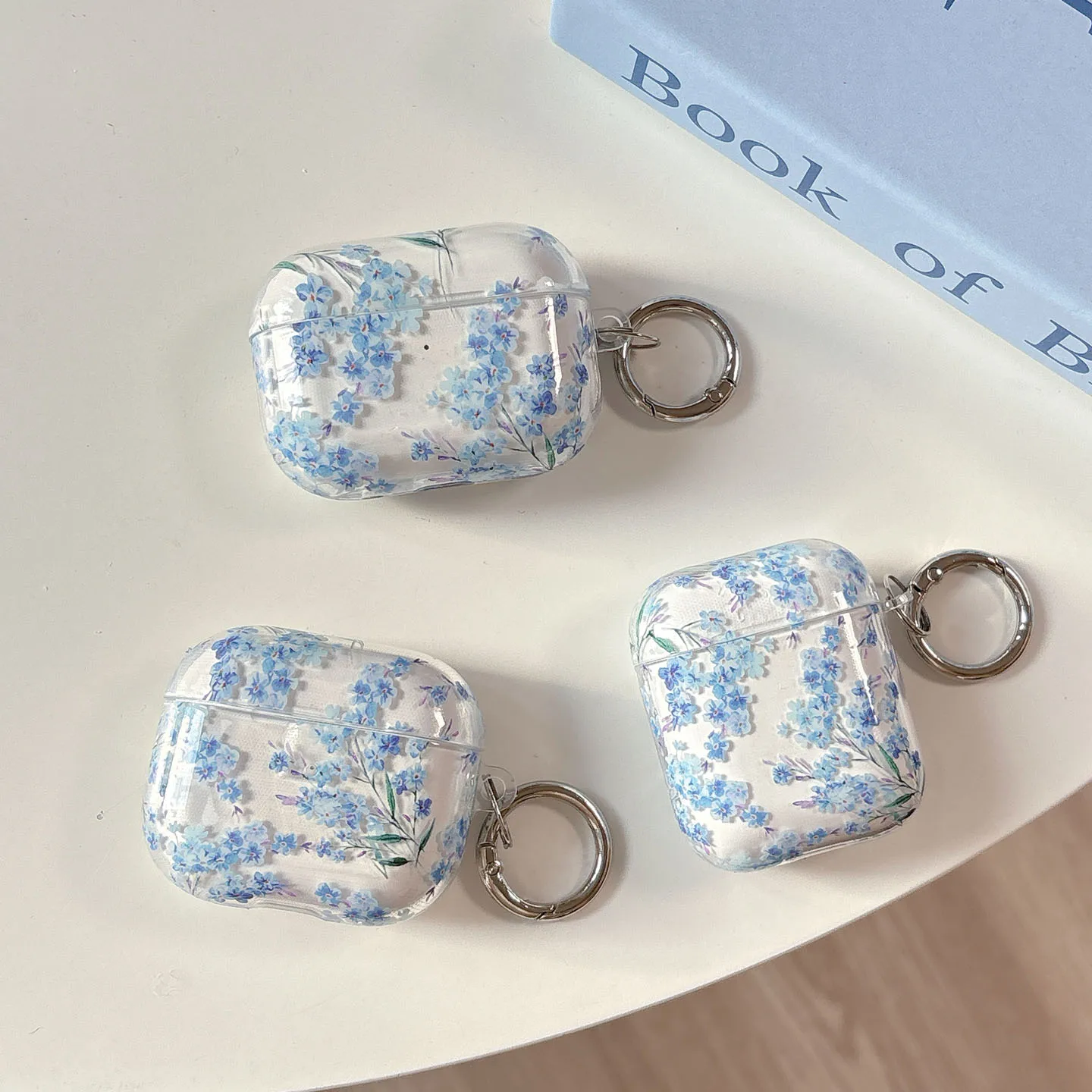 

Simple Blue Flowers Silicone Earphone Case for AirPods Pro 3 Shockproof Protective Soft Cover for AirPods 4 3 2 1 Pro2 with Hook