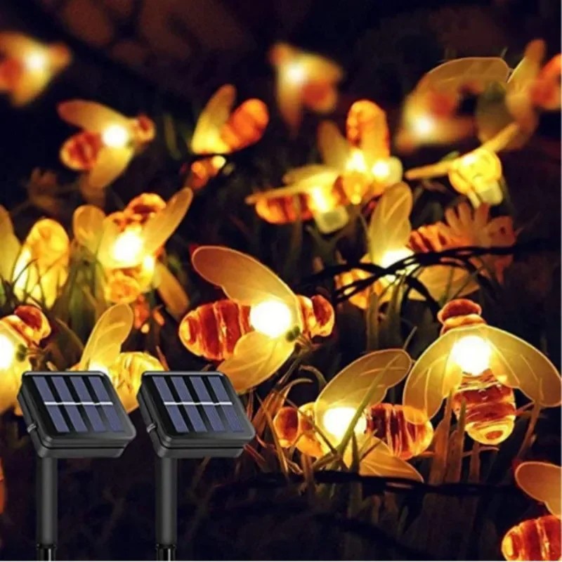 Outdoor Christmas Fairy Lights Solar Garden LED Honey Bee Light String Wedding Party Garland Patio Yard Holiday Decoration
