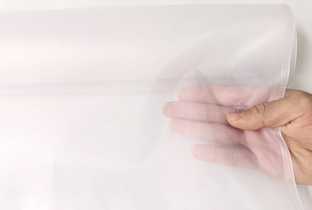 45'' / 55'' breit pro Meter steif geformte Hochzeitsgaze aus schlichter, natürlicher Organza-Stoff aus reiner Seide – Detail 7