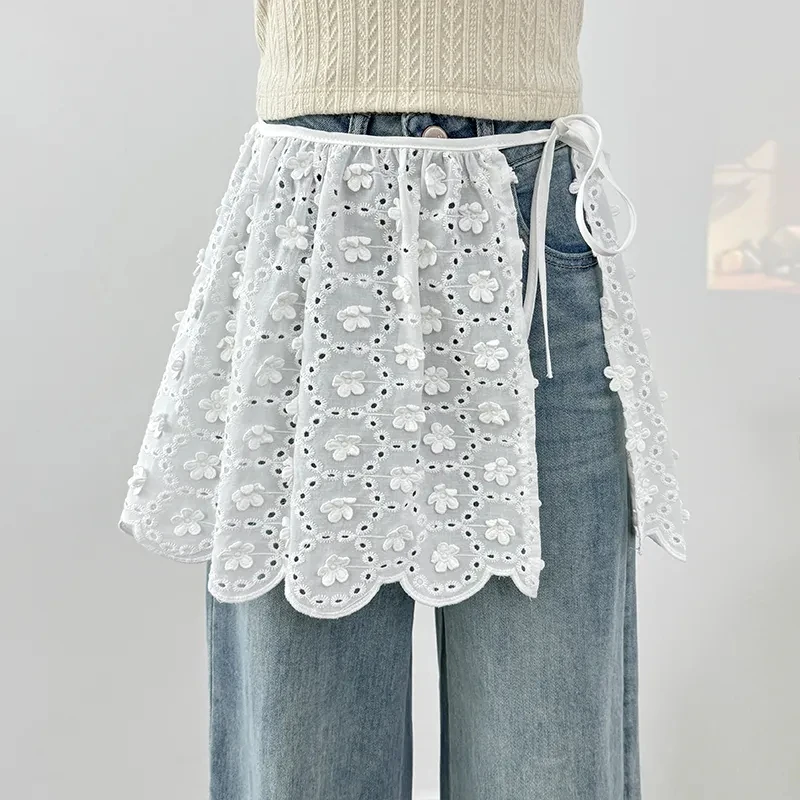 優しい中空アウト刺繍フラワースカートの女性 2025 春弓レースアップスリムスプリットミニスカート甘いオーバーラップ Y2k 服