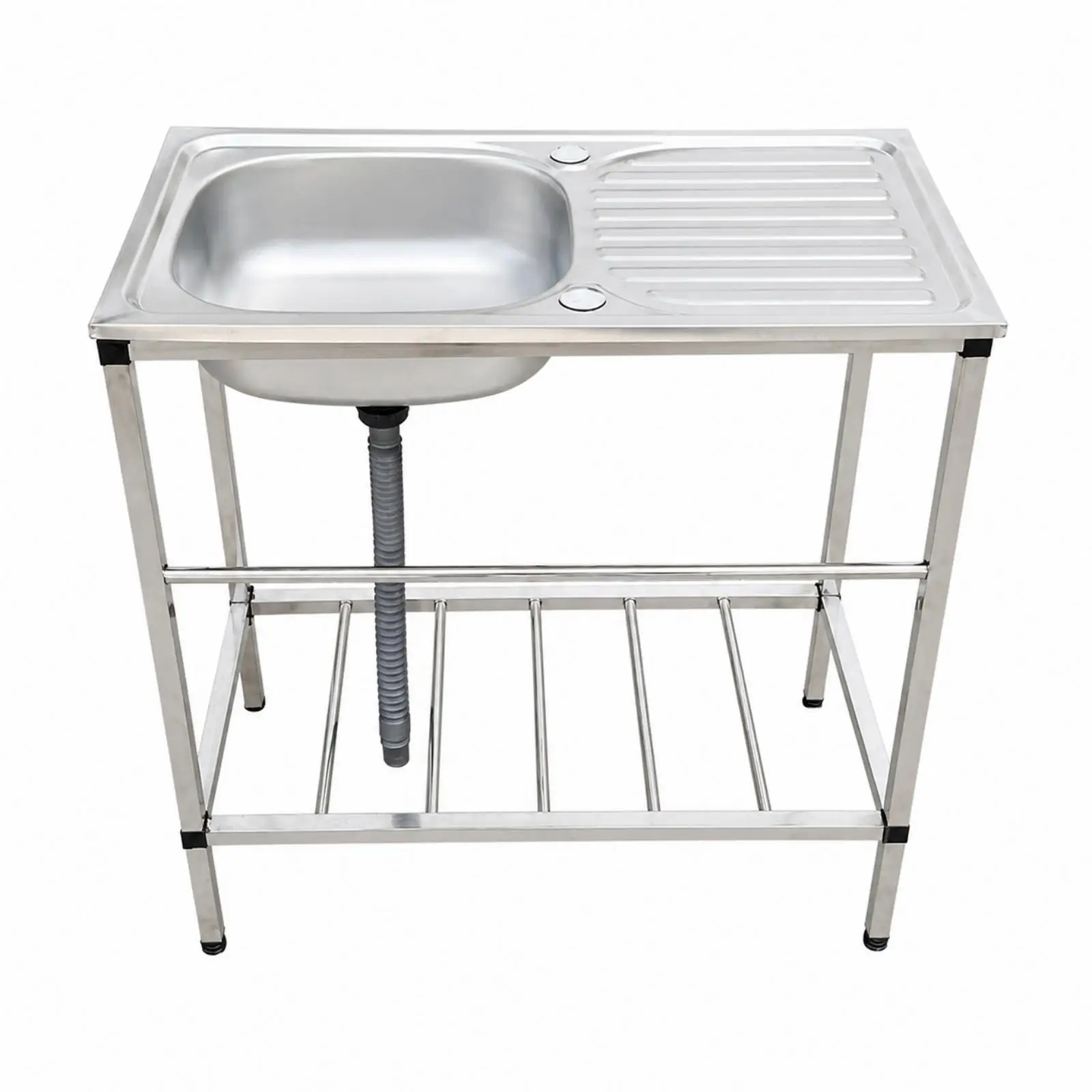 Stainless Steel Freestanding Sink Unit Single Basin with Drain Tray for Garage and Outdoor Prep Station