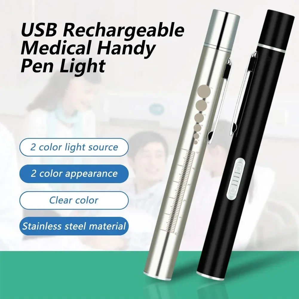 Mini Nursing Flashlight LED Torch Lamp With Stainless Steel Clip Pocket Led Flashlight USB Rechargeable Medical Handy Pen Light