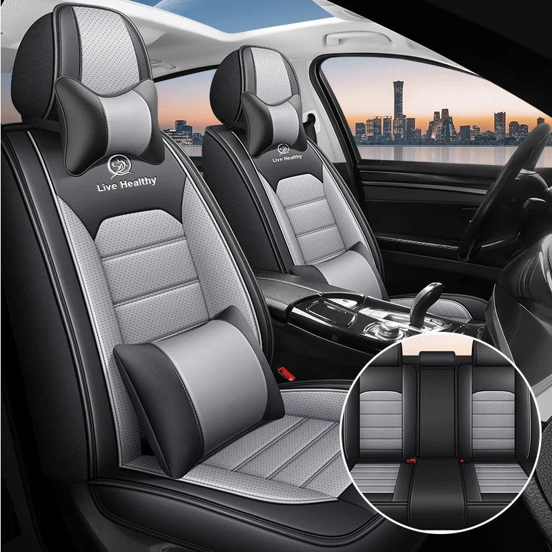 (Luxury Edition) the Car Has Five Seats, Equipped with 2 Soft Headrests and 2 Comfortable Lumbar Supports, Luxury Pu Leather Full-Cover Car Seat Covers, Universal Fit, Breathable Fabric, Comfortable and Wear-Resistant, Suitable for All Seasons, Fits the Seats Well, Non-Slip and Won'T Shift Easily, Providing You with a Comfortable Driving Experience, Available in Five Colors, Suitable for Various Models Such as Sedans, Suvs, Trucks