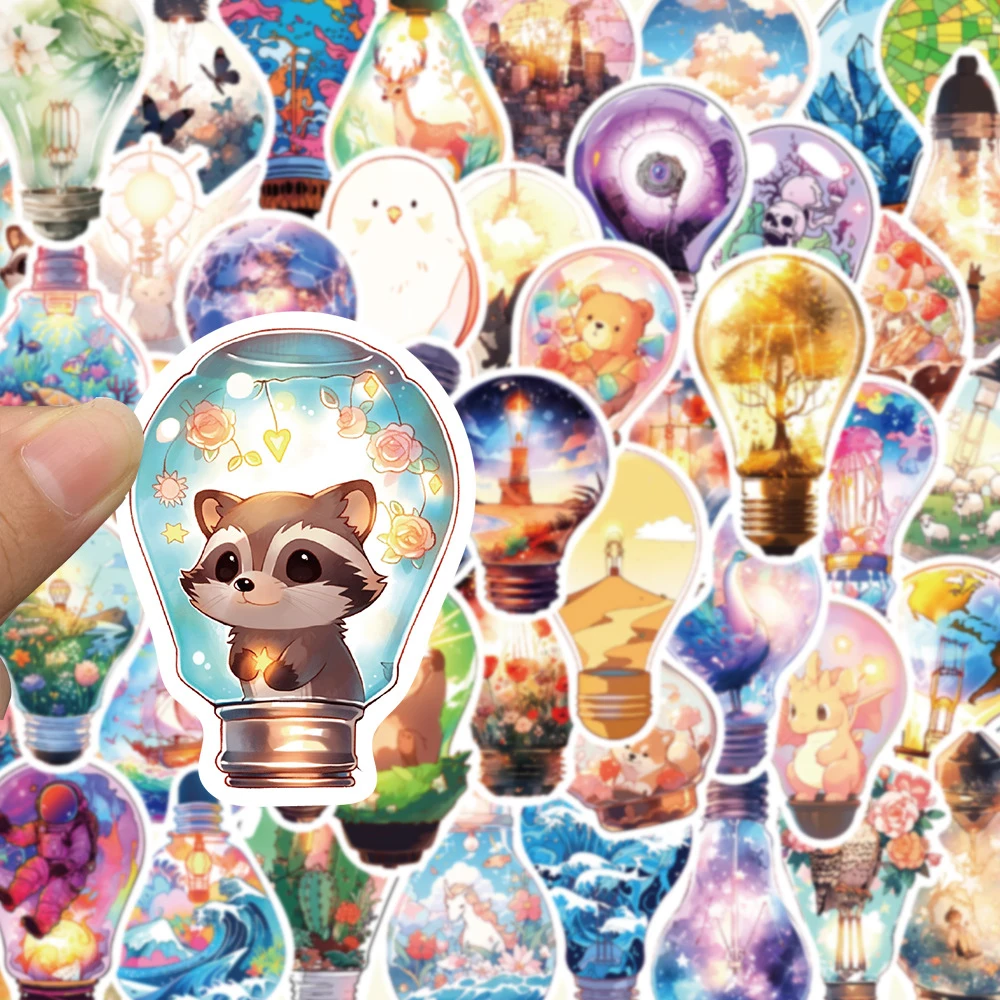 

10/30/50pcs Creative Light Bulbs World Stickers Colorful Decoration Decal Notebook Window Suitcase Cute Sticker for Kids Girls