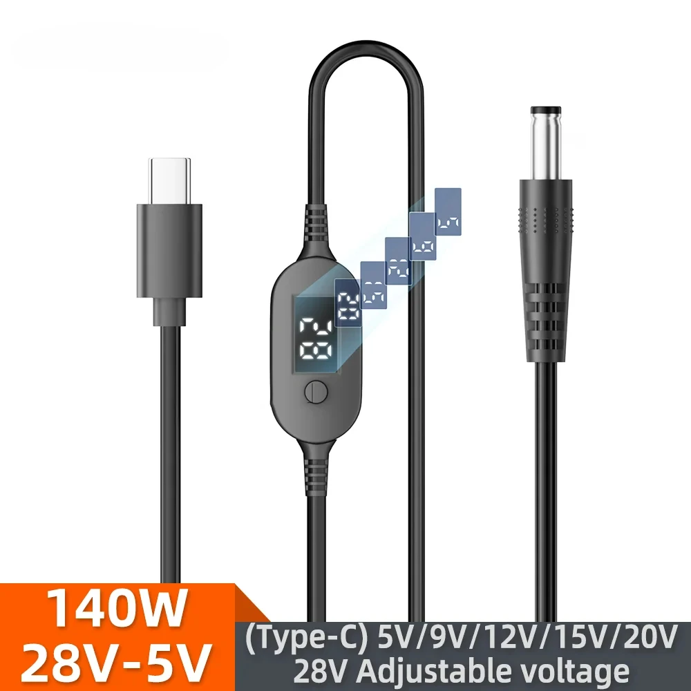 USB C To DC Power Cable 140W Type C To 5V 9V 12V 15V 20V 28V Adjustable Voltage Adapter Connector Cable for Laptop Routers