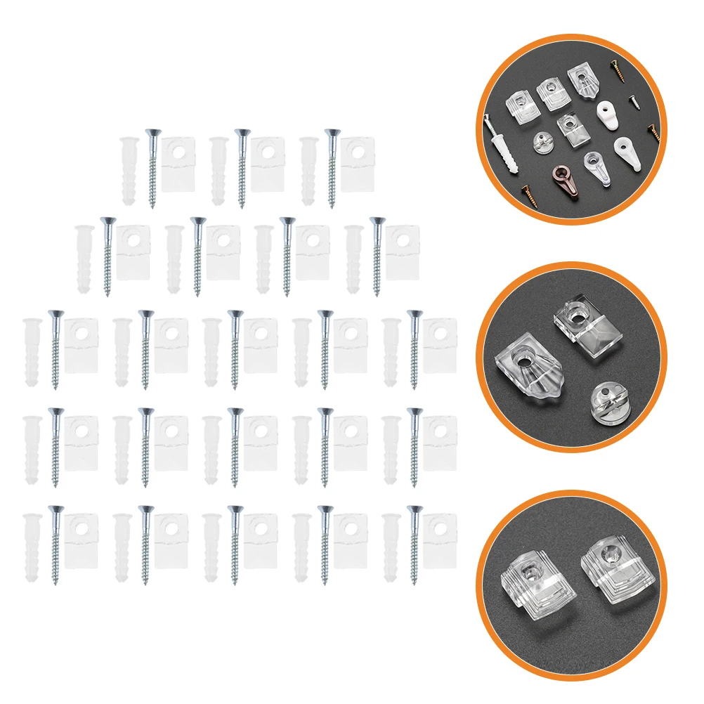 

Glass For Mirror Fixing Clear Plastic Mirror Holder Clips Durable Glass Retainer Clips Corrosion Resistant Sturdy Home Use