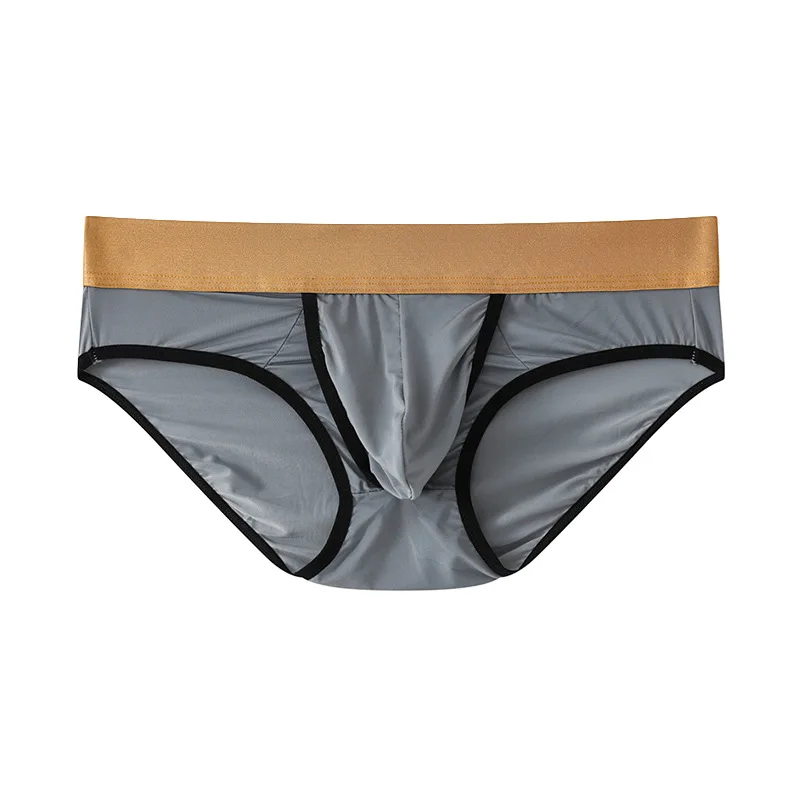 Men's Ice Silk Triangle Briefs Low Waist Side Open Separation Pouch Breathable Solid Color Underwear Youth Fashion Bulge Panties