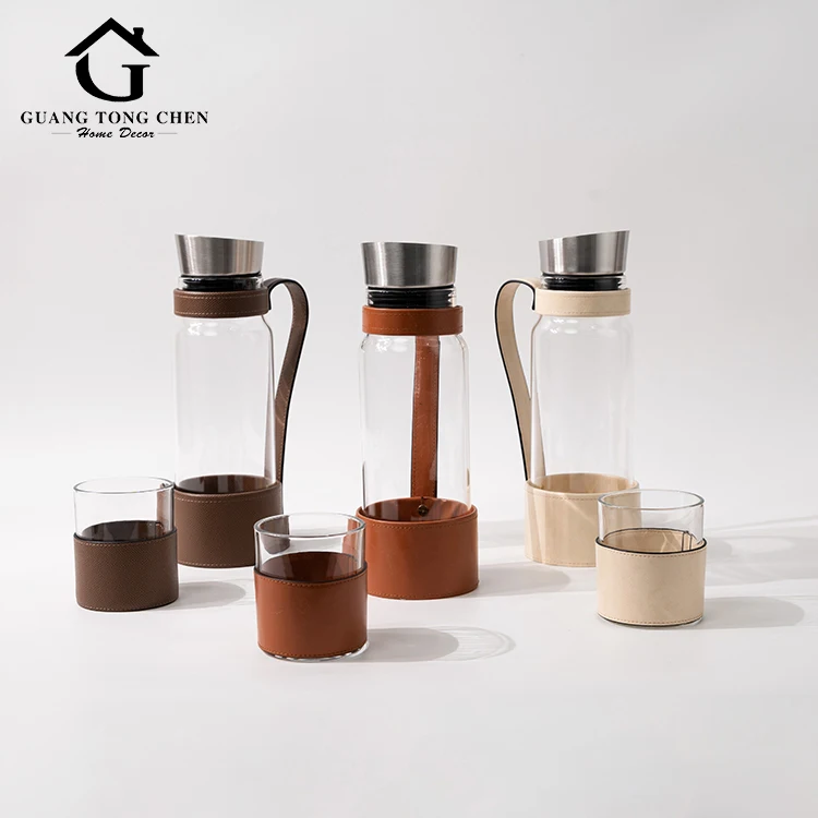 

Luxury Home Living Room Decoration Accessories Hotel Office Leather Glass Cold Water Kettle