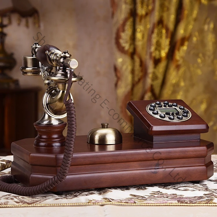 European and American Style Solid Wood Rotary Dial Fixed Telephone Antique Telephone Household Retro Old Telephone Landline