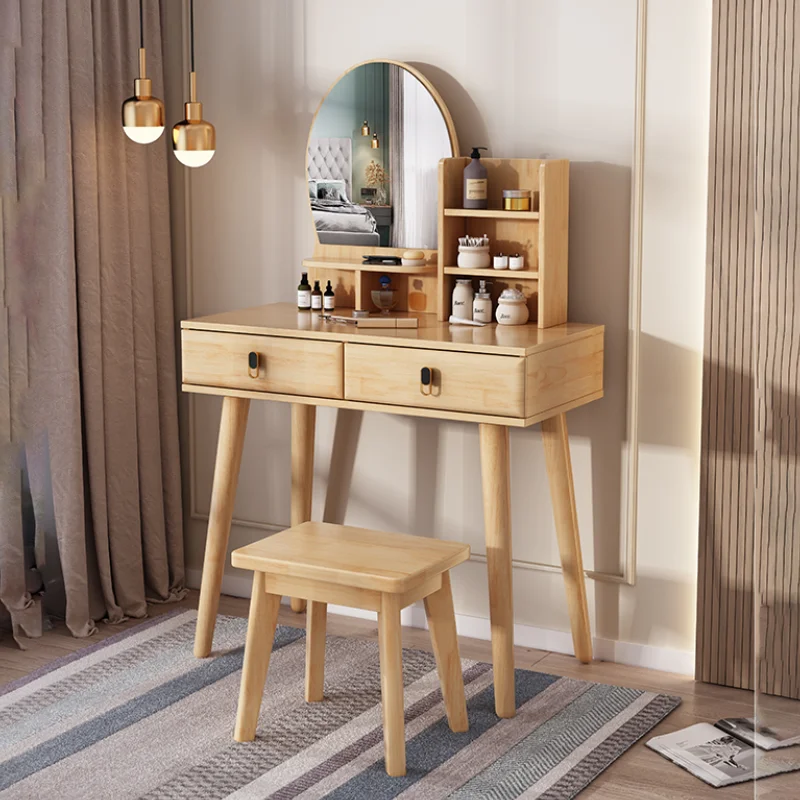 

Wood Bedroom Dressing Table Set Mirror Design Master Modern Hotel Makeup Table Lights Women Cabinet Mesa De Maquillaje Furniture