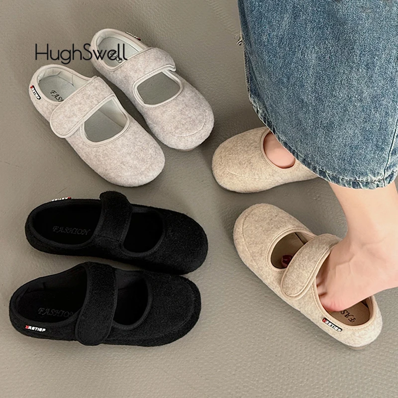 

Soft Cotton-padded Shoes Woman Fashion Brand Design Round Toe Fleece Felt Ballet Flats Ladies Winter Comfy Warm Wool Mary Janes