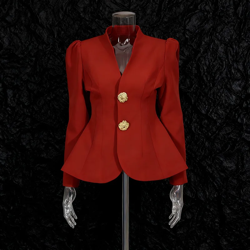 HKSH ربيع الخريف جديد المرأة قطعتين دعوى مجموعة الخامس الرقبة زرر الخصر Cinching السترة بلون مستقيم السراويل الاتجاه HK15195 #4