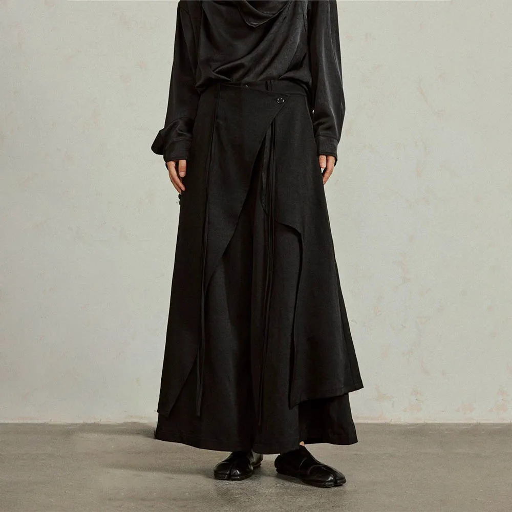 

XS-5XL Men's Solid Color Wide-Leg Culottes American Retro Fashion Trend High Street Loose Breathable Niche New Men's Bottoms