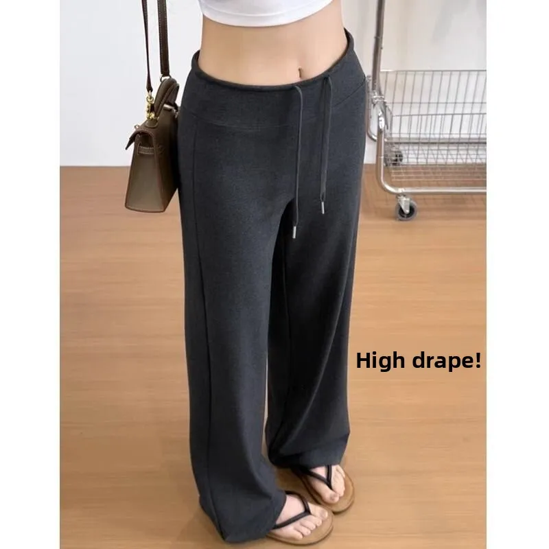 Gray High Waist Draped Sport Pants Women Summer 2026 New Style Slim Straight Leg Casual Wide Leg Sweatpants Commute Style