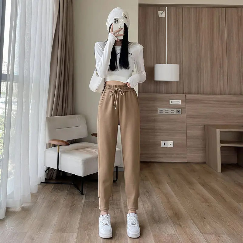 Women Autumn Winter Cotton Fleece Office Lady High Waist Appear Thin Sweatpants Women Clothes Fashion All-match Trend Harem