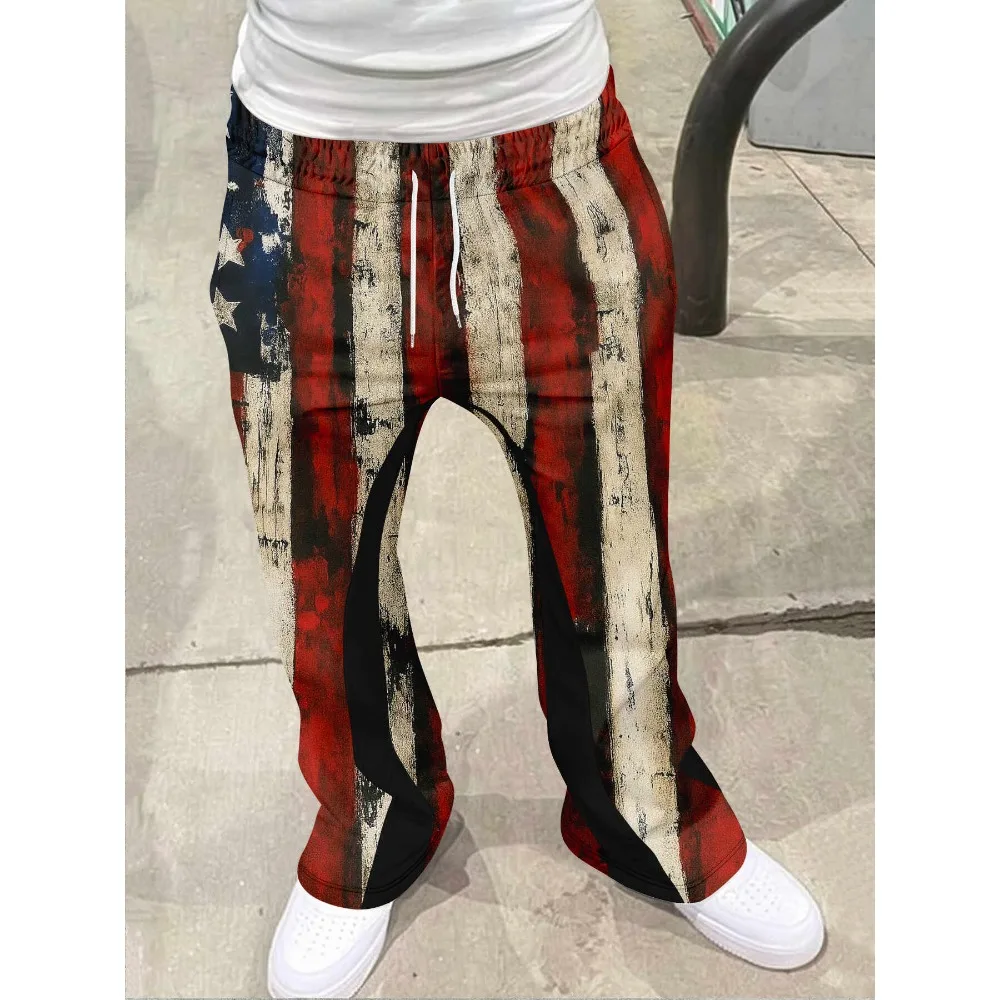 

Men's Casual Street Style Trendy Cross Print Fashionable Slightly Flared Black and White Color-Block Design Sweatpants Men Pants