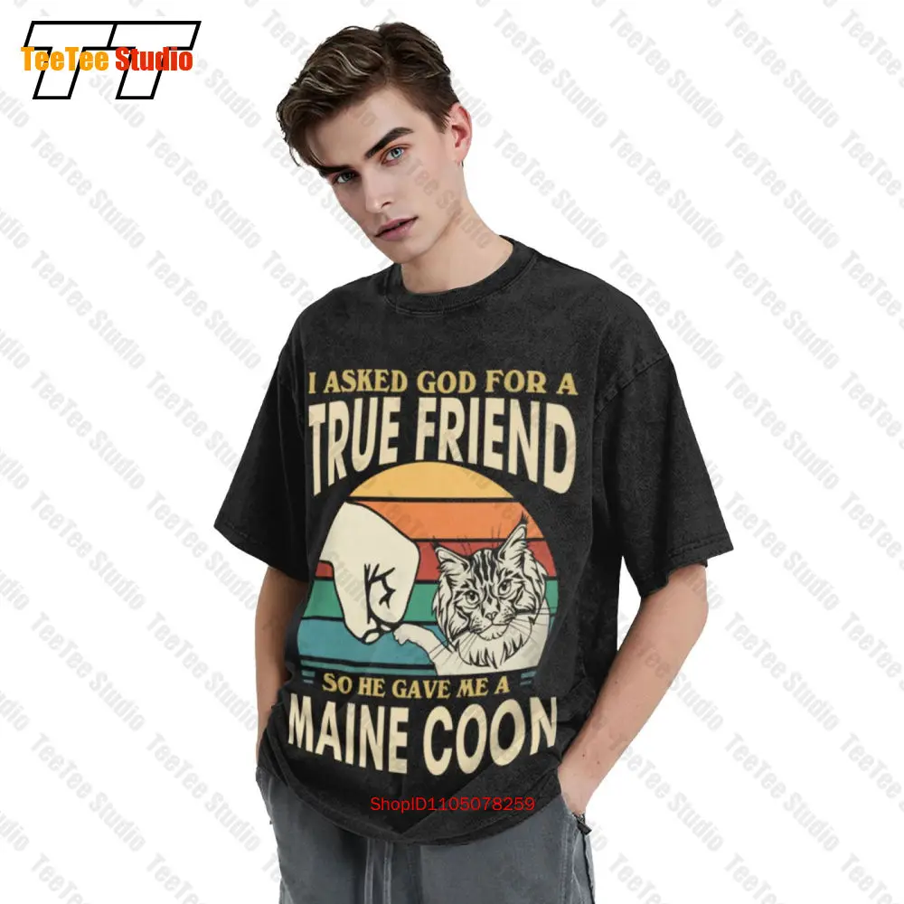 لقد طلبت الله من أجل صديق حقيقي، أعطني ماين كون لطيف القط خمر تي شيرت VIXE #3