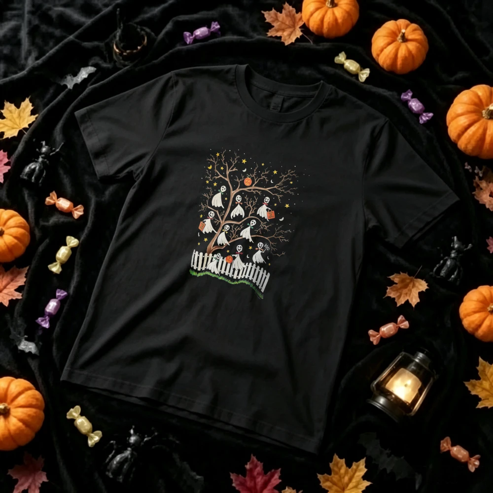 2026 Halloween Ghost Tree T Shirt Men Cute Ghosts Graphic Tee Vintage Spooky Black Short Sleeve Crew Neck Pumpkin Casual Gift