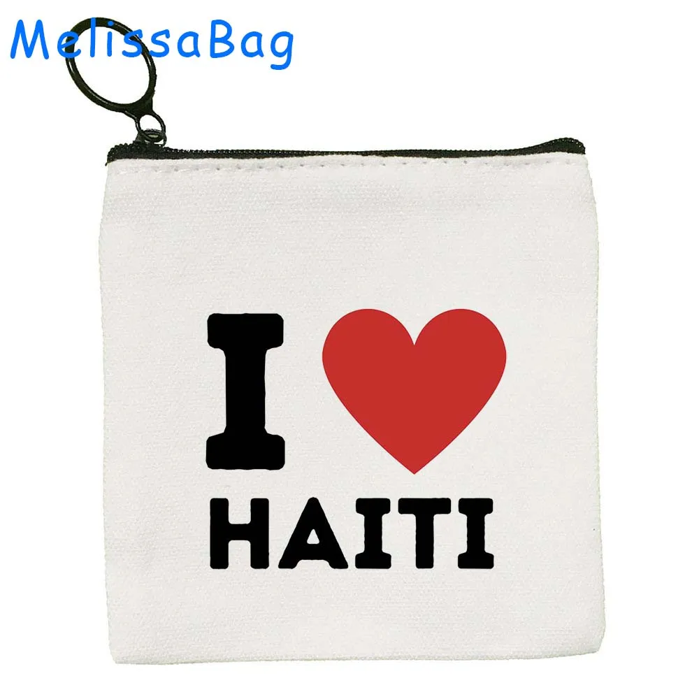 Haiti Country Map Flag Heritage Month Haitian Girl Gifts Heart Canvas Coin Purse Key Case Card Storage Bags Wallet Zipper Pouch