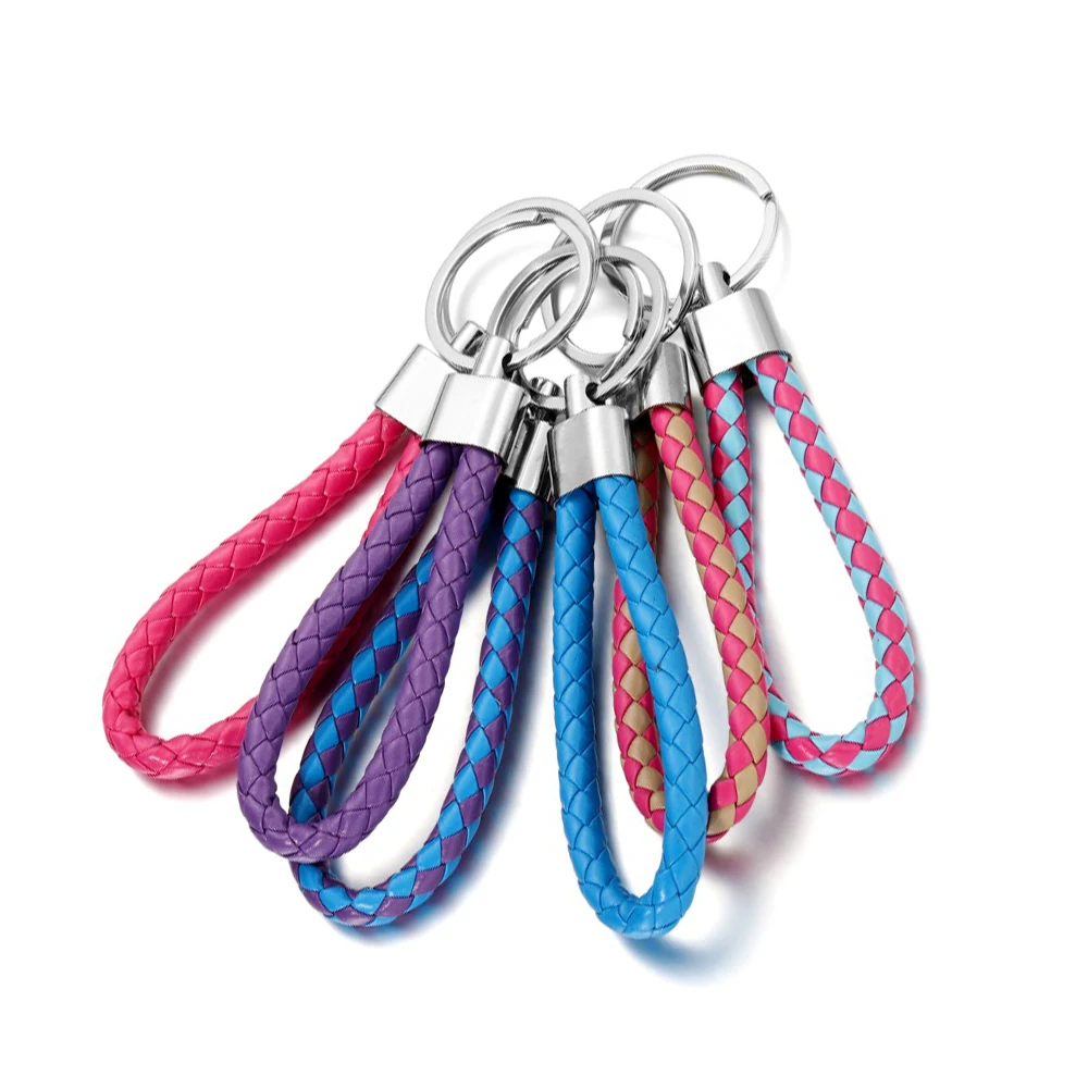 

5Pcs/Lot Colorful PU Leather Braided Rope Keychain Key Ring for DIY Key Chain Holder Bag Pendant Gifts Jewelry Making Supplies