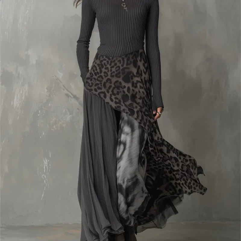 Retro Casual Solid Loose Irregular Maxi Dress Woman Sexy O Neck Splicing Pleated Long Dress Autumn Long Sleeve Pocket Boho Dress