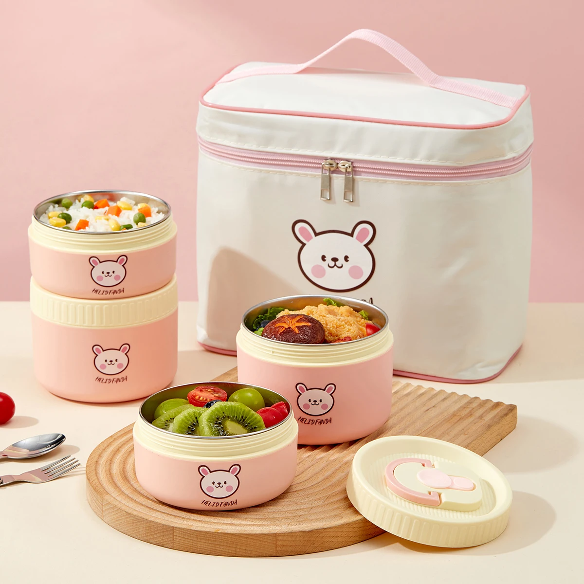 WORTHBUY Portable 304 Stainless Steel Insulated Bento Lunch Box Microwave Safe Cute Leak Proof Food Container For Students