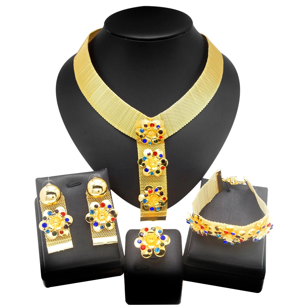 

Yuleili Brazil gold plated exquisite jewelry set color little diamond shining sweet vitality bright eye bride anniversary gift