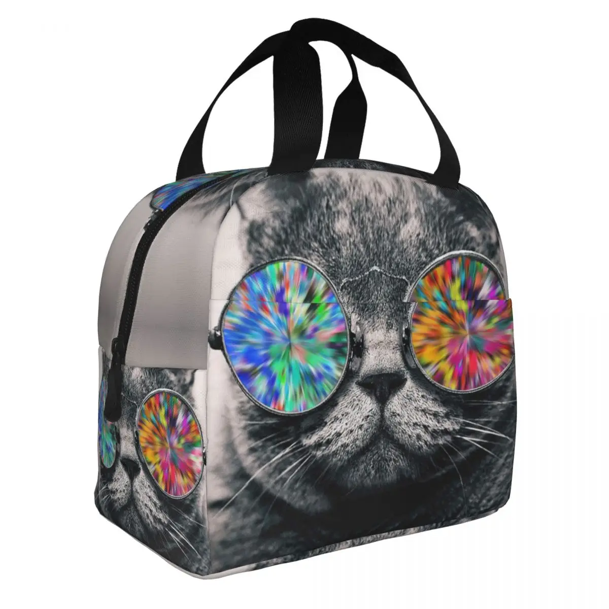 Glasses Cat Galaxy Lunch Bento Bags Portable Aluminum Foil thickened Thermal Cloth Lunch Bag for Women Men Boy