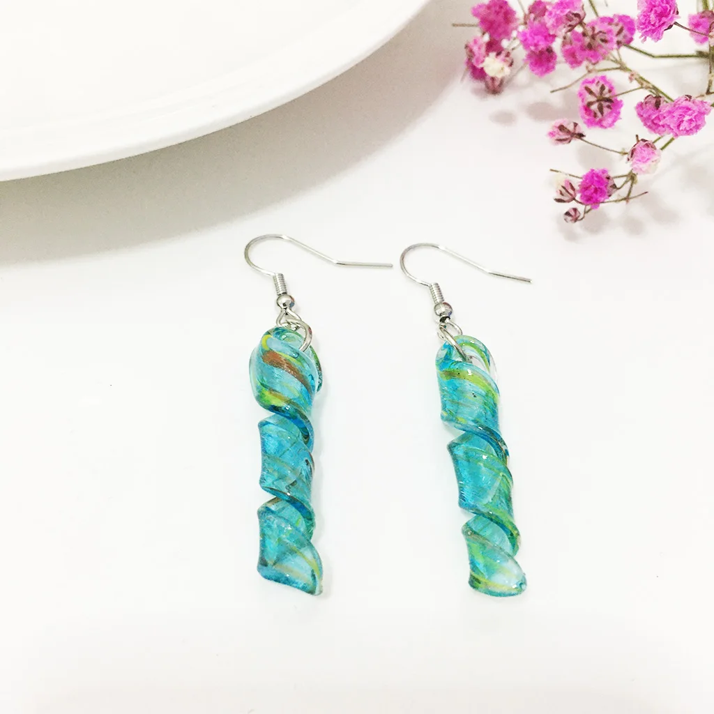 1 Set Charming Blue Lampwork Glass Muran Bead Earrings Pendant For Women Wedding Jewelry  For Accessories Party Loves Gift