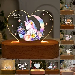 Personalized Baby Night Light Heart Shape Unicorn Night Light Kids Birthday Gift Baby Bedroom Gift for Baby Shower Gift