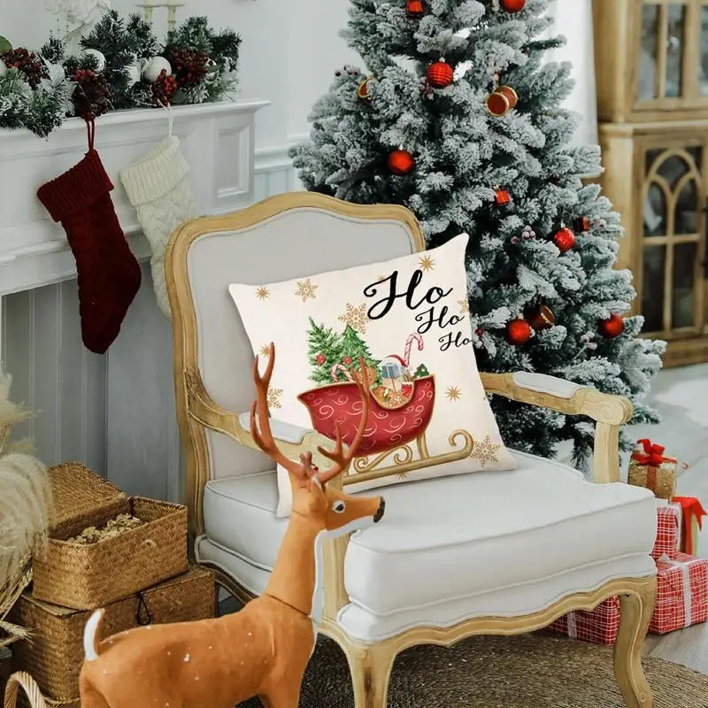 Throw Pillow Cover For Christmas Set Of 4 Decorative Holiday Pillow Case 18 X 18 Inch Rustic Holiday Cushion Case For Sofa Couch