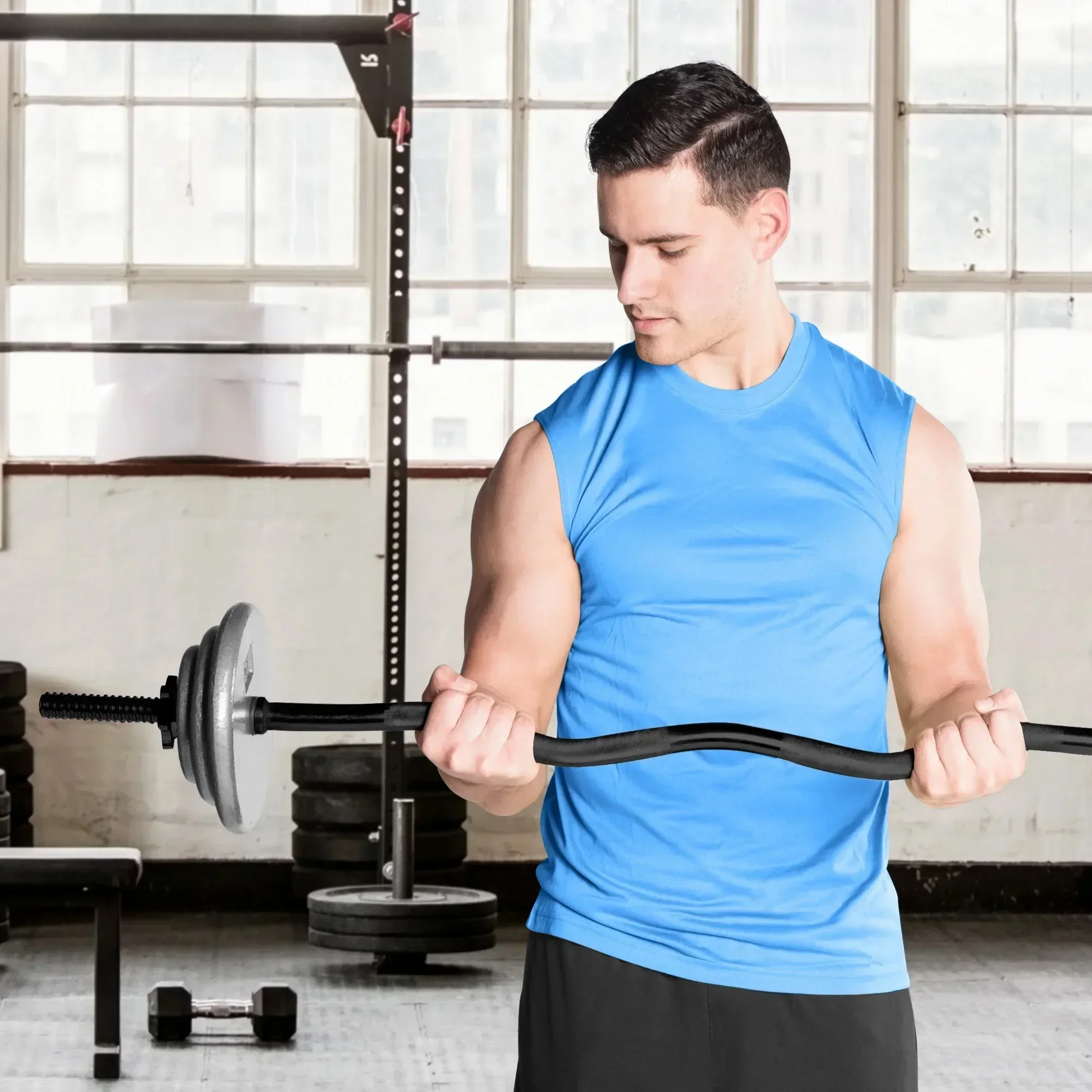 Juego de barra rizada y mango de mancuerna estándar de 1 pulgada, accesorio de barra cromado para gimnasio en casa y entrenamiento de fuerza