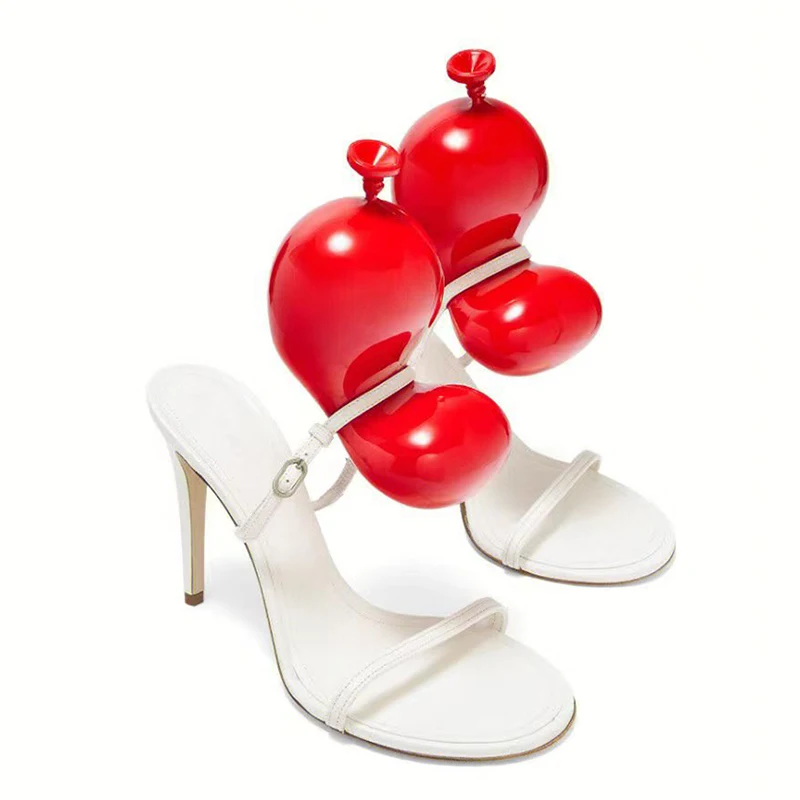 2023 Spring and summer new retro fashion balloon decoration sandals high-heeled sandals slip-on sandals