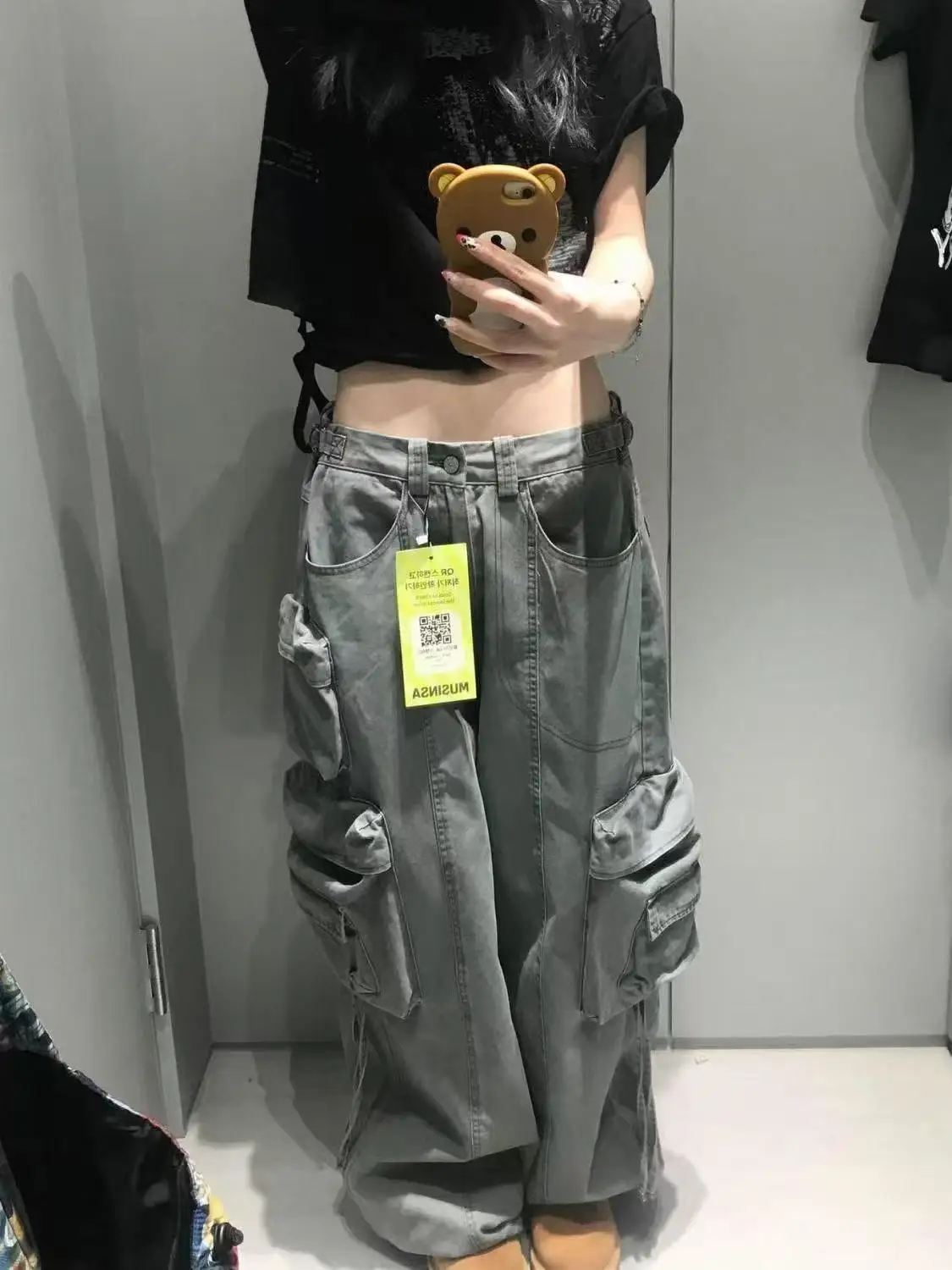 Women's Baggy Cargo Jean Denim Pants Y2K Japanese Harajuku Wide Fit Punk Jean American Retro Tide Streetwear Boyfriend Mom Jeans