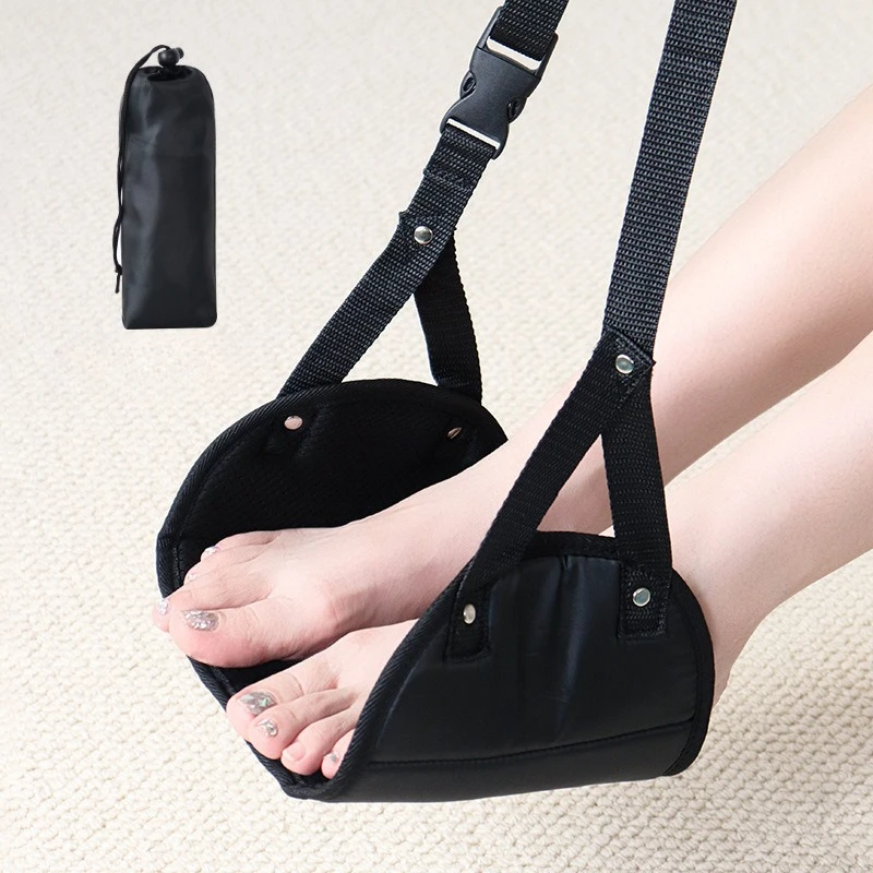 Portable Lazy Man Travel Footrest Adjustable Strap Foot Hammock Flight Bus Office Carry On Mat Accessories