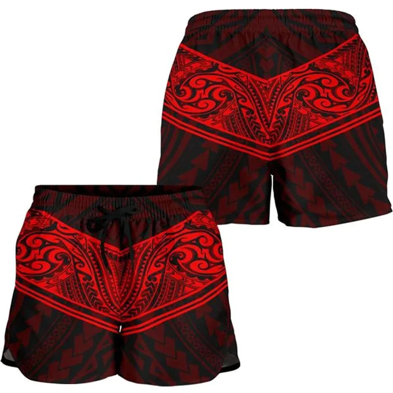 Red Polynesian Tribal Women's Shorts Hawaii Beach Shorts Girls Multi-style Swim Gym Ice Shorts Floral Board Short Pant Trunks