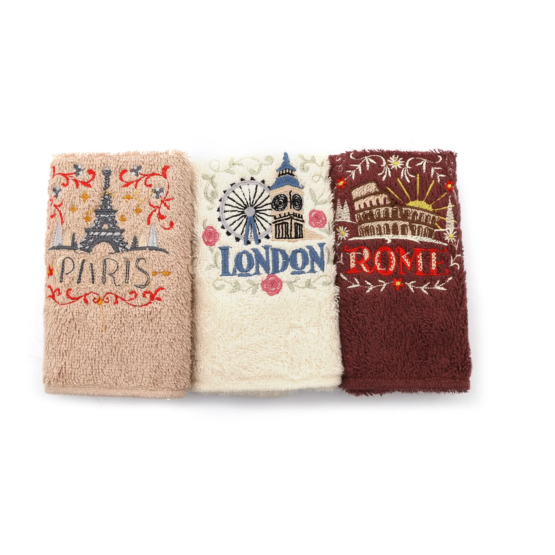 Hand Towel 3 Pcs 30x50 cm Gift European Capitals 100% Turkish Cotton Kitchen Set