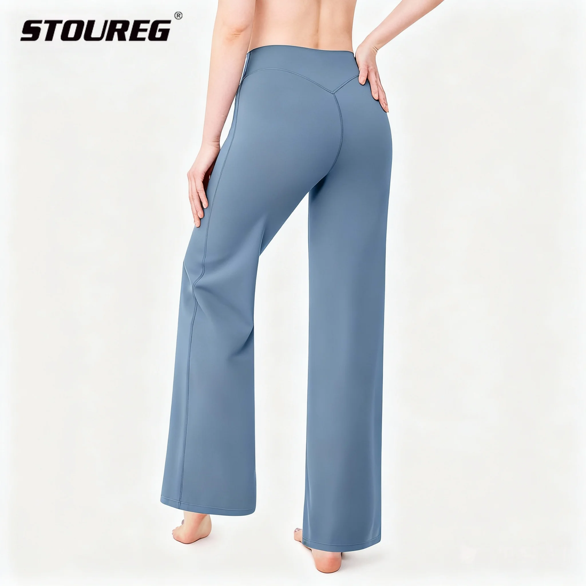 STOUREG مستقيم الساق السراويل الترا لينة زبدة النسيج المرأة منتصف الخصر اليوغا السراويل الصالة الرياضية عارية يشعر بيلاتيس تشغيل بنطال رياضي